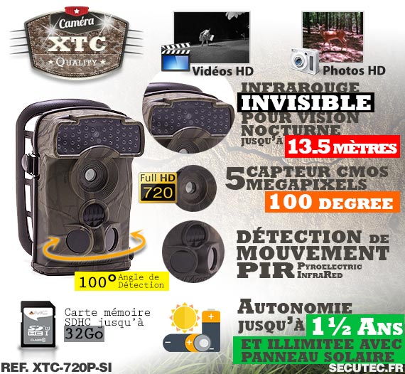 Caméra de recul sans Fil Solaire avec Vision Nocturne IR, 1080p avec  Moniteur à écran partagé de 7 :  , camera de chasse