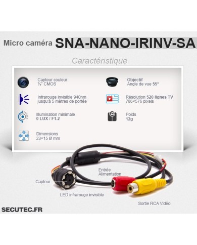 Nano caméra de viéosurveilance 520 Lignes avec infrarouge invisible