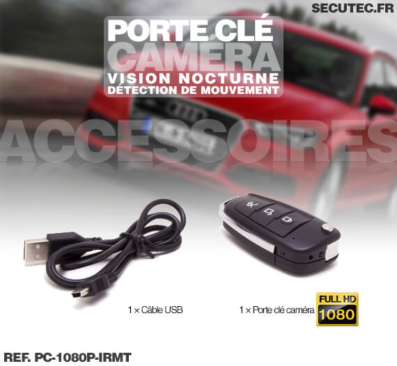 Porte-clés Voiture Avec Caméra Cachée Espion Couleur DVR 5 MP HD 1080p,  Détection de mouvement, HDMI, Angle de vue 140° + Carte 64go