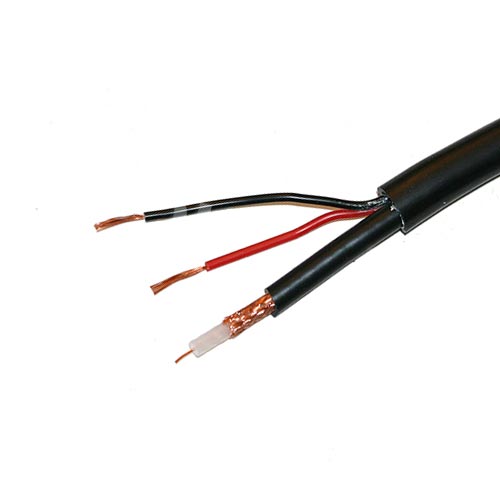 Câble hybride coaxial vidéo 75Ω + alimentation RX50 noir gaine ronde souple