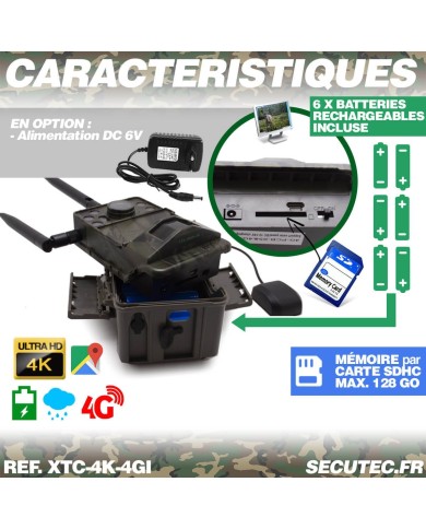 Caméra de chasse 4K IR invisible GPS GSM 4G alerte push envoi photo et vidéo sur application iOS et Android serveur cloud e-mail