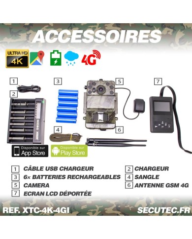 Caméra de chasse 4K IR invisible GPS GSM 4G alerte push envoi photo et vidéo sur application iOS et Android serveur cloud e-mail