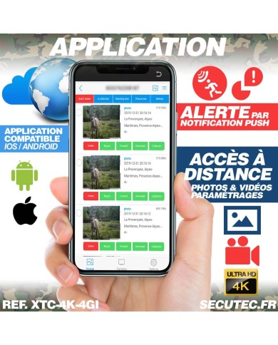 Caméra de chasse 4K IR invisible GPS GSM 4G alerte push envoi photo et vidéo sur application iOS et Android serveur cloud e-mail