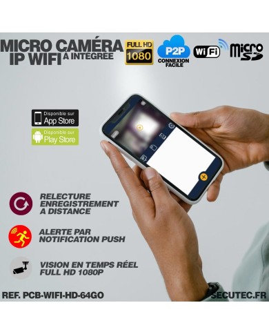 Micro caméra à intégrer HD 1080P IP WIFI détection de mouvement mémoire 64Go