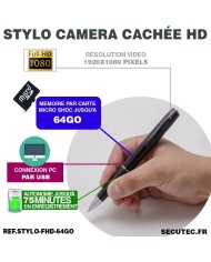 Stylo caméra cachée HD 1080P enregistre vidéo audio photo sur carte micro SDHC 64 Go