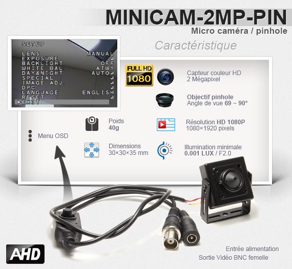 Micro caméra basse luminosité 3 MP - Caractéristiques