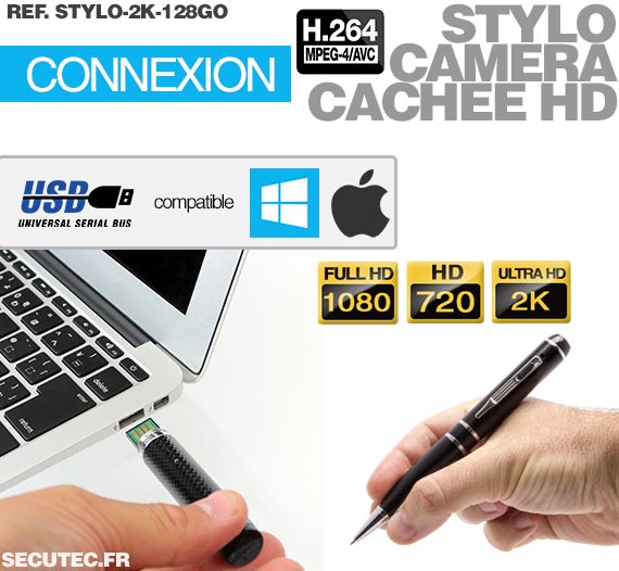 Stylo caméra cachée HD 2K - Connexion PC