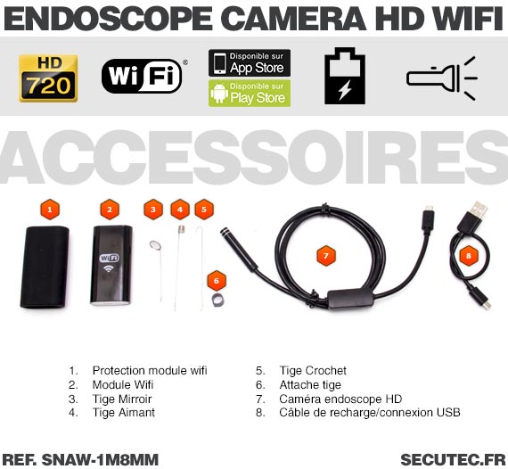 Tablette de Smartphone de caméra endoscopique sans fil WiFi IP67 de HD 6 LED
