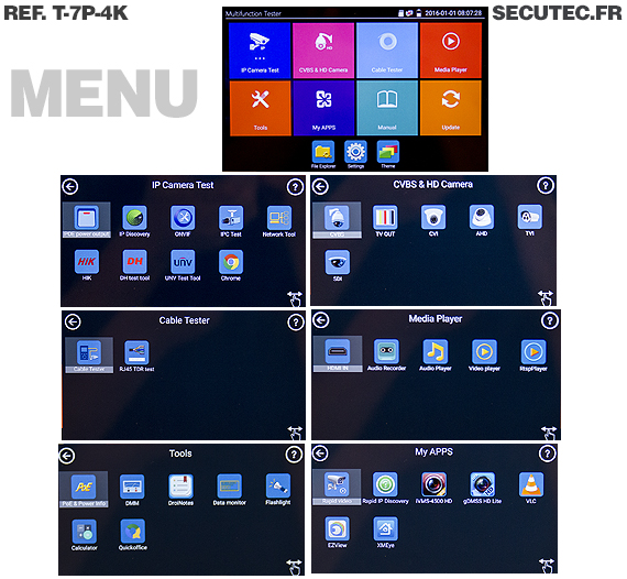 Testeur et scanner de caméra 4K max avec écran tactile 7pouces