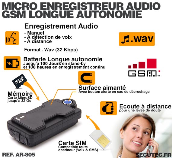 Micro espion avec récepteur audio longue portée