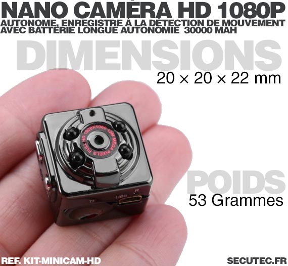 Kit mini caméra HD 1080P dimensions