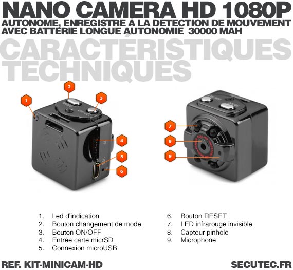 Kit mini caméra HD 1080P infrarouge invisible longue autonomie