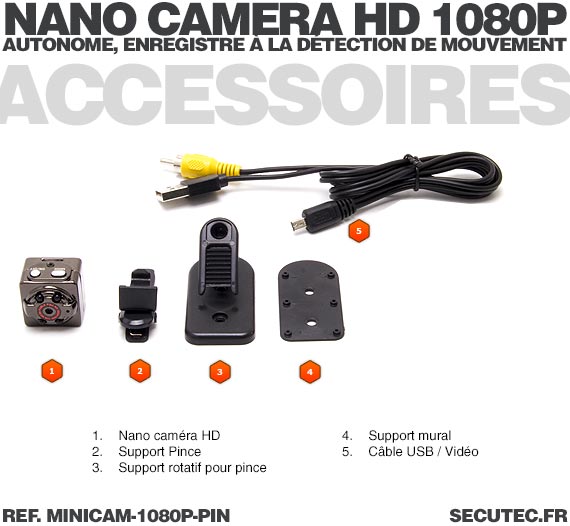 Mini caméra HD 1080P pinhole vision nocturne autonome avec enregistrement micro SDHC