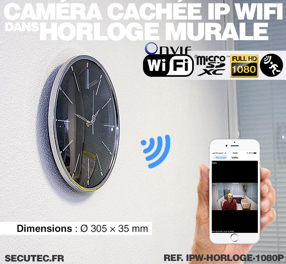 Installation Horloge murale caméra cachée IP WIFI HD 1080P