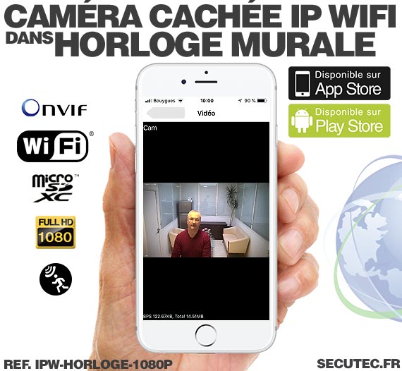 Application Horloge murale caméra cachée IP WIFI HD 1080P