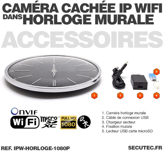 Accessoires Horloge murale caméra cachée IP WIFI HD 1080P
