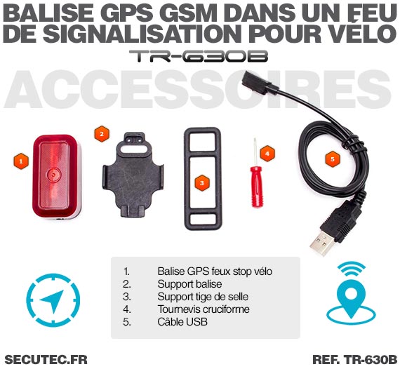 Accessoires Balise GPS / GSM pour vélo cachée dans un feux arrière