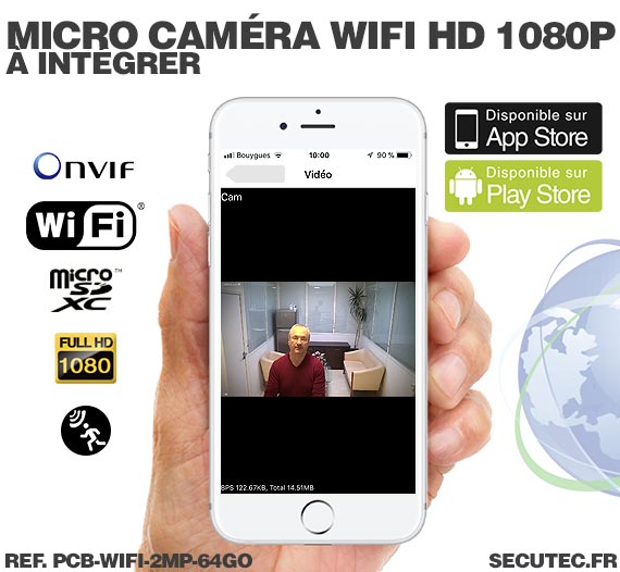 Micro caméra à integrer IP Wi-Fi P2P / smartphone