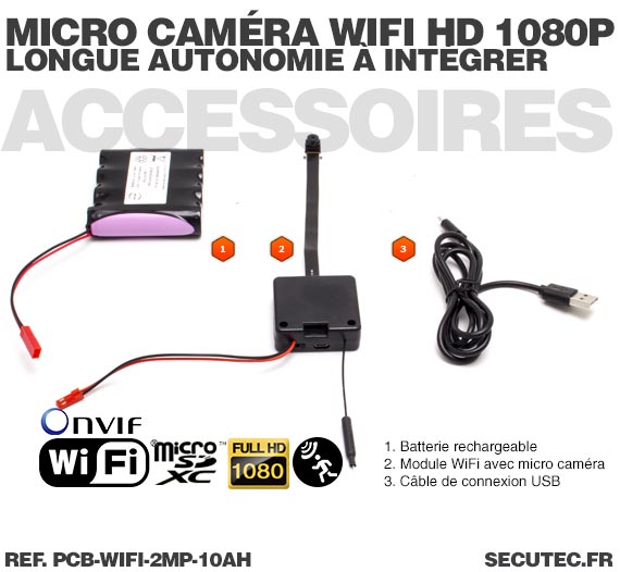 Micro caméra à integrer IP Wi-Fi P2P longue autonomie 