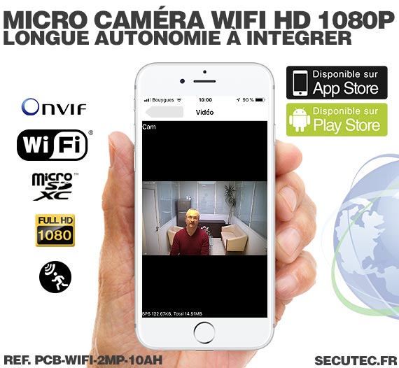 Micro caméra à integrer IP Wi-Fi P2P longue autonomie 