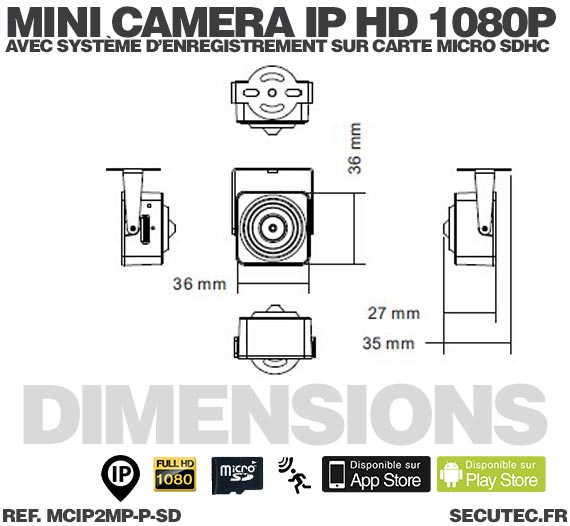 Mini caméra IP HD 1080P capteur pinhole 2MP 3.7mm 90° avec alarme audio et enregistrement sur carte micro SDHC