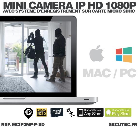 Mini caméra IP HD 1080P capteur pinhole 2MP 3.7mm 90° avec alarme audio et enregistrement sur carte micro SDHC
