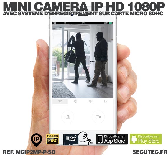 Mini caméra IP HD 1080P capteur pinhole 2MP 3.7mm 90° avec alarme audio et enregistrement sur carte micro SDHC