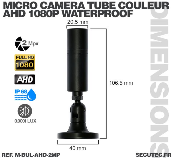 Mini caméra tube hybride 2 Mpx AHD 1080P Analogique waterproof ultra basse luminosité