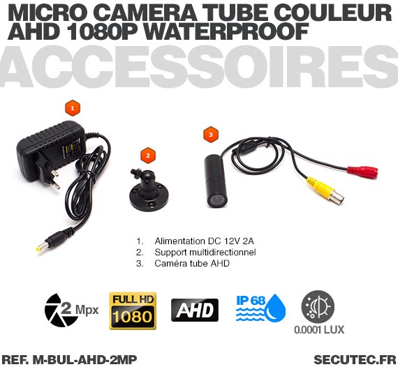 Mini caméra tube hybride 2 Mpx AHD 1080P Analogique waterproof ultra basse luminosité