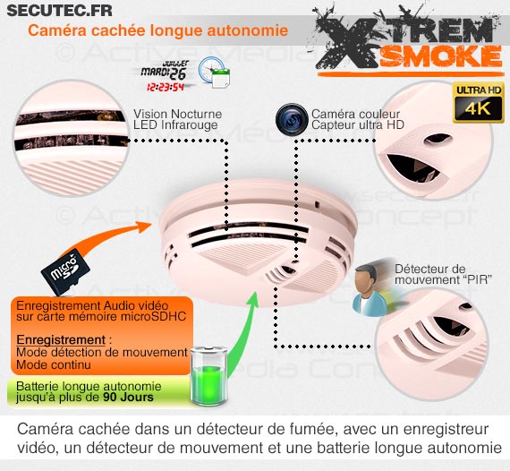 Détecteur De Fumée Caméra Espion 1080p Caméra Cachée Ir Mouvement