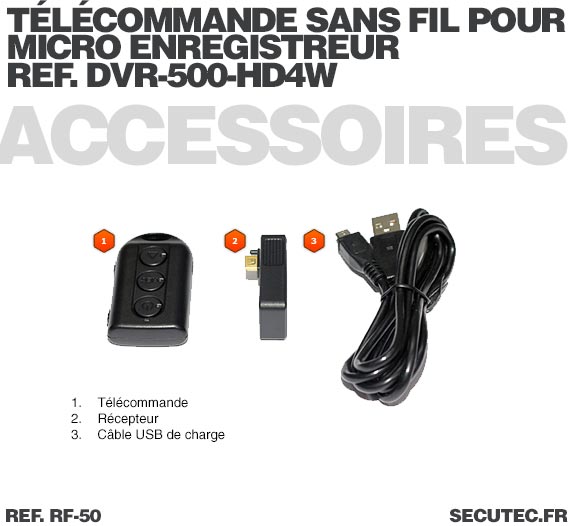 Télécommande Sans fil pour micro enregistreur réf.DVR-500-HD4W