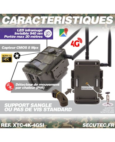 Caméra de chasse 4G UHD 4K IR invisible GPS avec panneau solaire