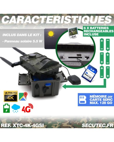 Caméra de chasse 4G UHD 4K IR invisible GPS avec panneau solaire