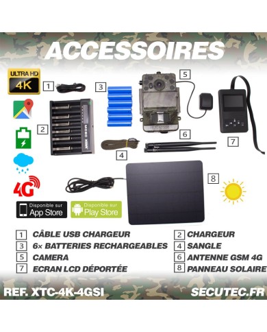 Caméra de chasse 4G UHD 4K IR invisible GPS avec panneau solaire