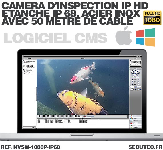 Caméra d'inspection IP Full HD 1080P étanche 50 mètres en acier inoxydable anti-corrosion