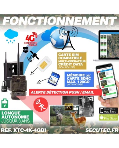 Caméra de chasse Ultra HD 4K IR invisible GPS GSM 4G avec box anti-vandale