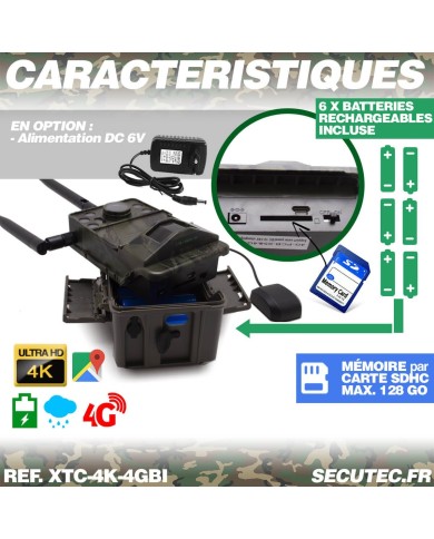 Caméra de chasse Ultra HD 4K IR invisible GPS GSM 4G avec box anti-vandale