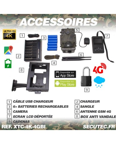 Caméra de chasse Ultra HD 4K IR invisible GPS GSM 4G avec box anti-vandale