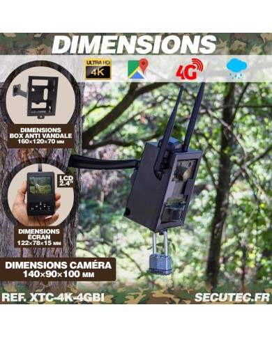 Caméra de chasse Ultra HD 4K IR invisible GPS GSM 4G avec box anti-vandale