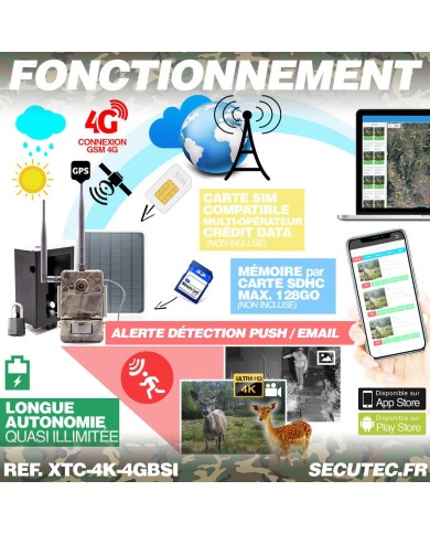 Caméra de chasse 4G Ultra HD 4K IR invisible GPS avec box anti-vandale et panneau solaire