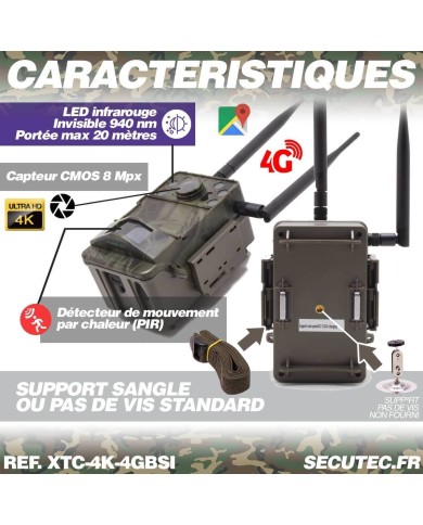 Caméra de chasse 4G Ultra HD 4K IR invisible GPS avec box anti-vandale et panneau solaire