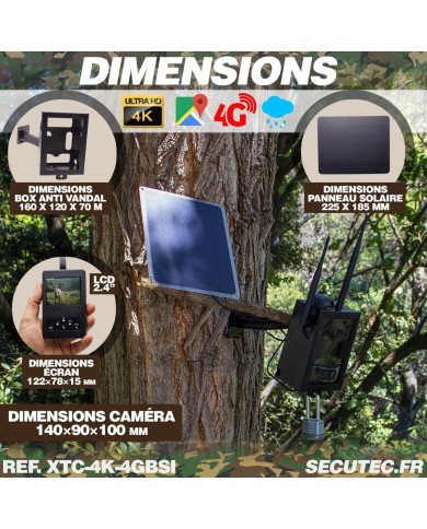 Caméra de chasse 4G Ultra HD 4K IR invisible GPS avec box anti-vandale et panneau solaire