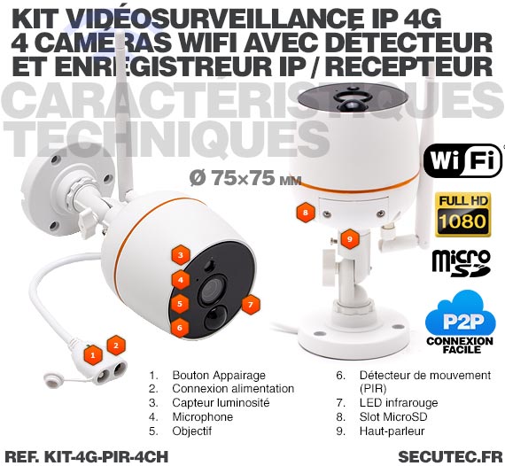 Kit vidéosurveillance 4G avec 4 caméras Wi-Fi HD 1080P