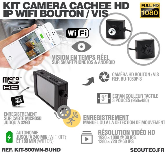 Kit micro caméra bouton ou vis Full HD 1080P 