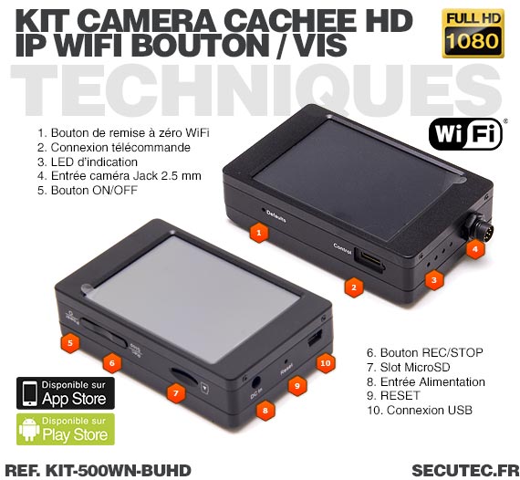 Kit micro caméra bouton ou vis Full HD avec micro enregistreur avec