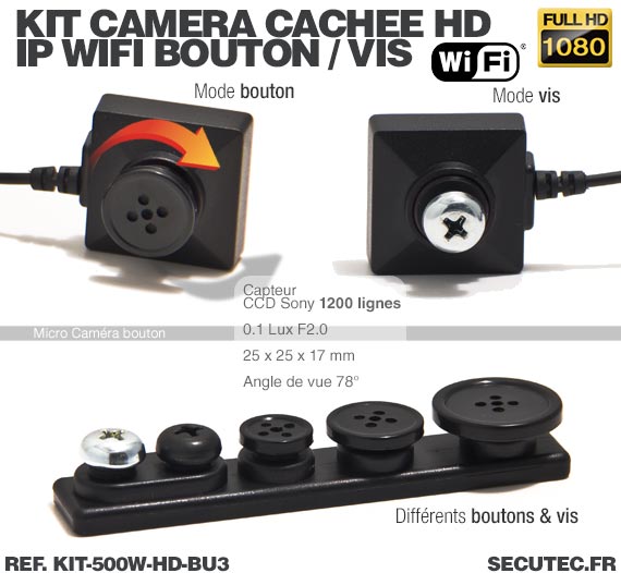 Kit micro caméra bouton ou vis Full HD 1080P 