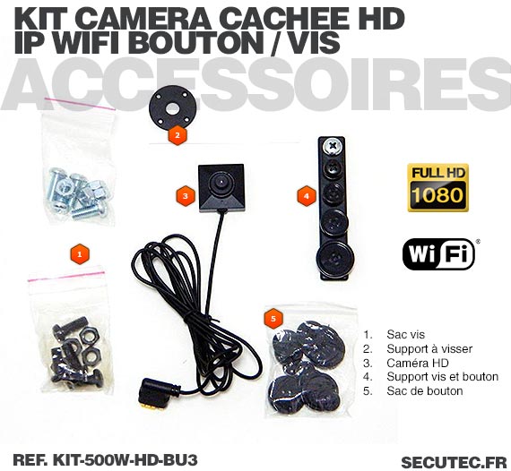 Kit micro caméra bouton ou vis Full HD 1080P 