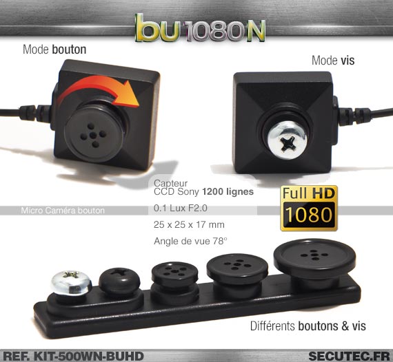 Kit micro caméra bouton ou vis Full HD 1080P 