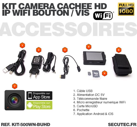 Kit micro caméra bouton ou vis Full HD 1080P 