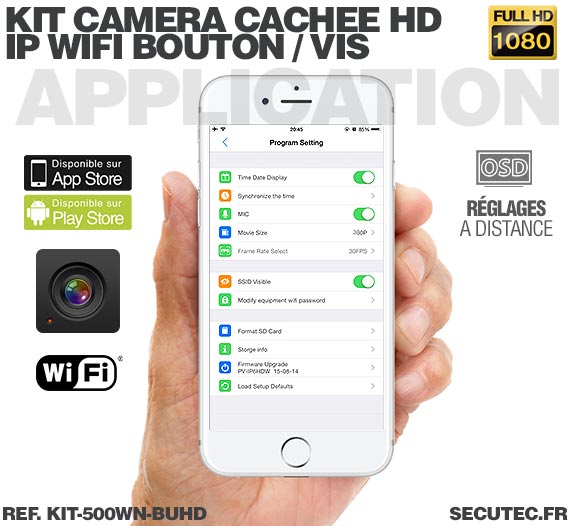 Kit micro caméra bouton ou vis Full HD 1080P 